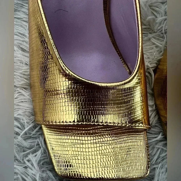 MGOLD SHOES METALLIC SHIMMER OPEN TOE MULE CHAIN FORMAL SEXY HEELS SIZE … - Picture 6 of 14